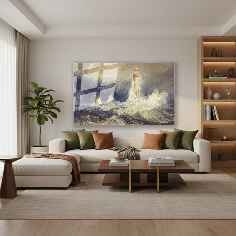 Yatay Cam Tablo Salon Duvar Tablosu Yatay Cam Bell Rock Lighthouse Yeni Ev Hediyesi Ofis Tablosu