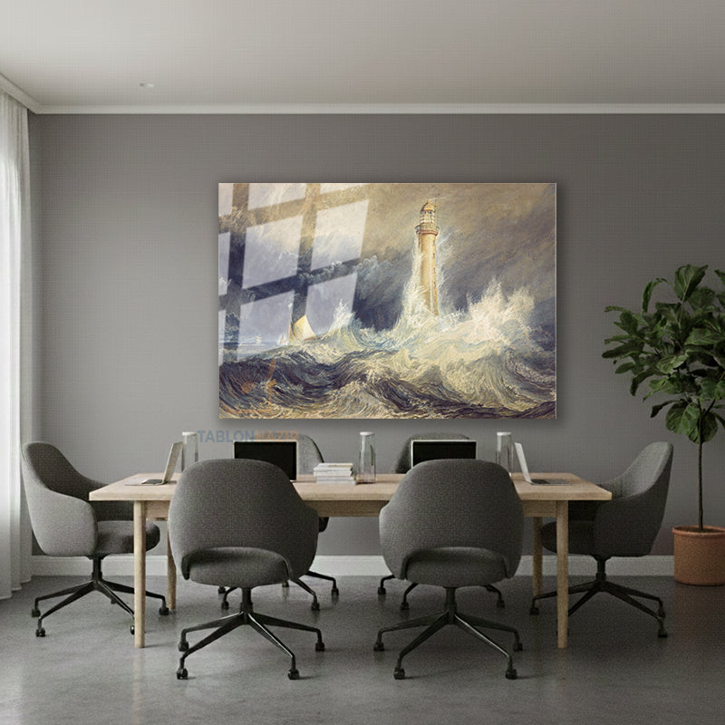 Yatay Cam Tablo Salon Duvar Tablosu Yatay Cam Bell Rock Lighthouse Yeni Ev Hediyesi Ofis Tablosu