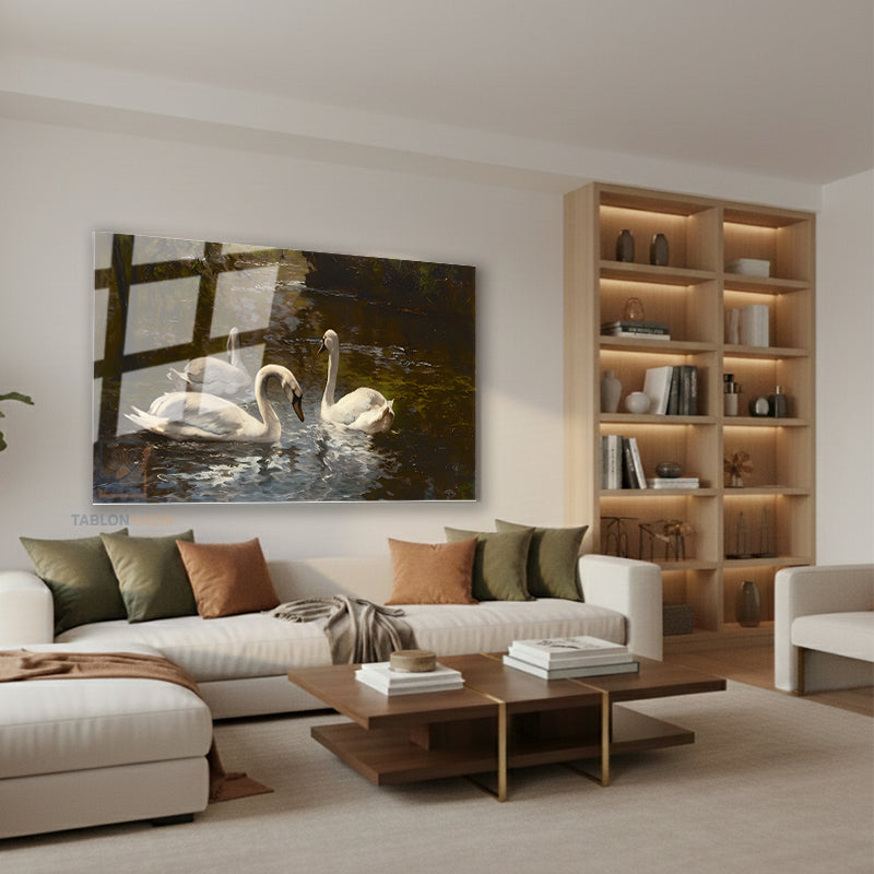 Yatay Cam Tablo Salon Duvar Tablosu Yatay Cam Beyazkugular Yeni Ev Hediyesi Ofis Tablosu