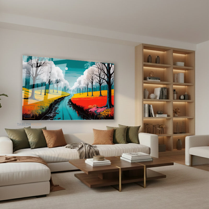 Yatay Cam Tablo Salon Duvar Tablosu Yatay Cam Doganinrenkleri6 Yeni Ev Hediyesi Ofis Tablosu