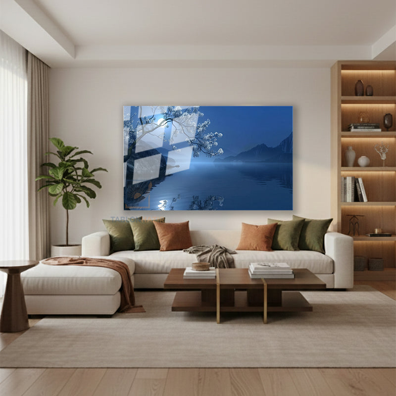 Yatay Cam Tablo Salon Duvar Tablosu Yatay Cam Gecedogamanzarasi Yeni Ev Hediyesi Ofis Tablosu