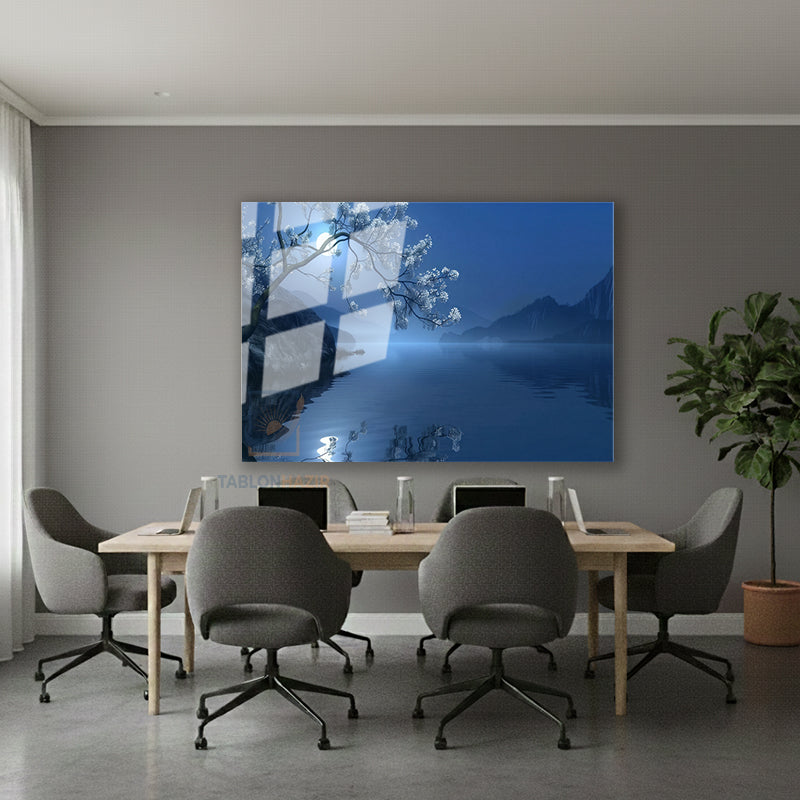 Yatay Cam Tablo Salon Duvar Tablosu Yatay Cam Gecedogamanzarasi Yeni Ev Hediyesi Ofis Tablosu