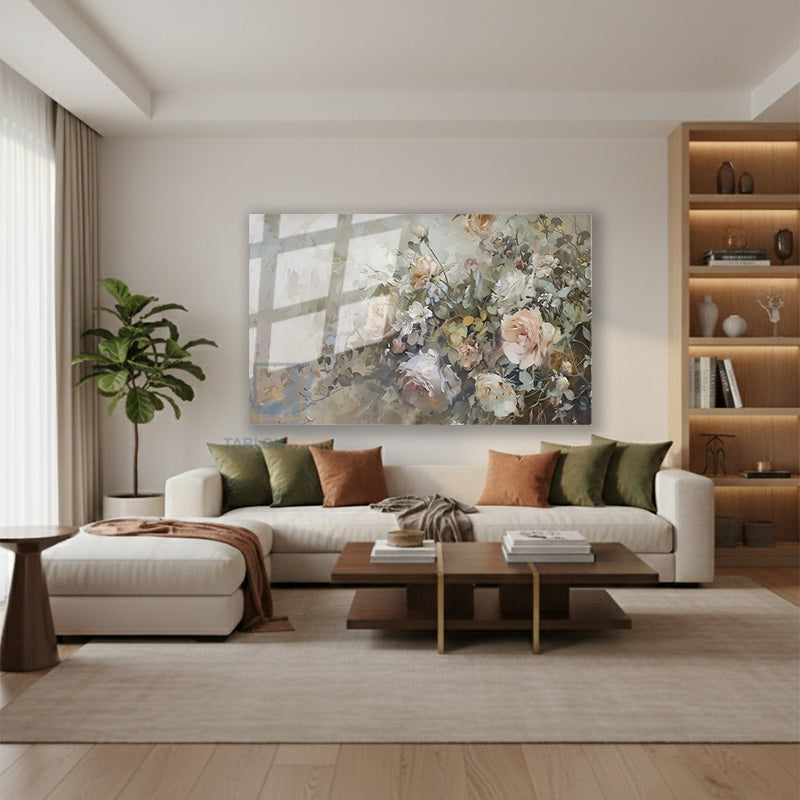 Yatay Cam Tablo Salon Duvar Tablosu Yatay Cam Gulbahcesi Yeni Ev Hediyesi Ofis Tablosu