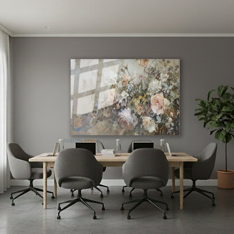 Yatay Cam Tablo Salon Duvar Tablosu Yatay Cam Gulbahcesi Yeni Ev Hediyesi Ofis Tablosu