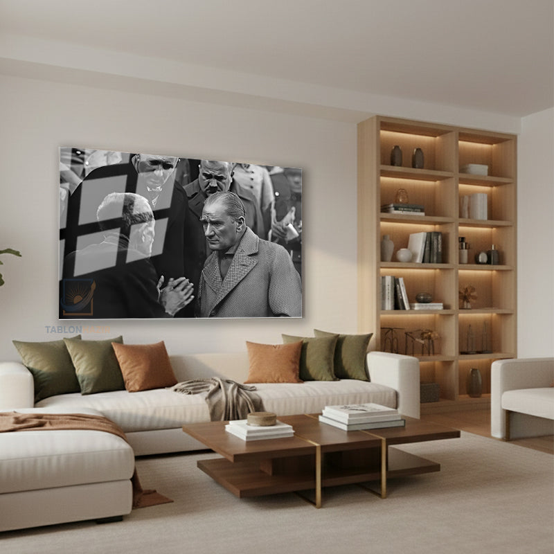 Yatay Cam Tablo Salon Duvar Tablosu Yatay Cam Halk Ve Ataturk Yeni Ev Hediyesi Ofis Tablosu