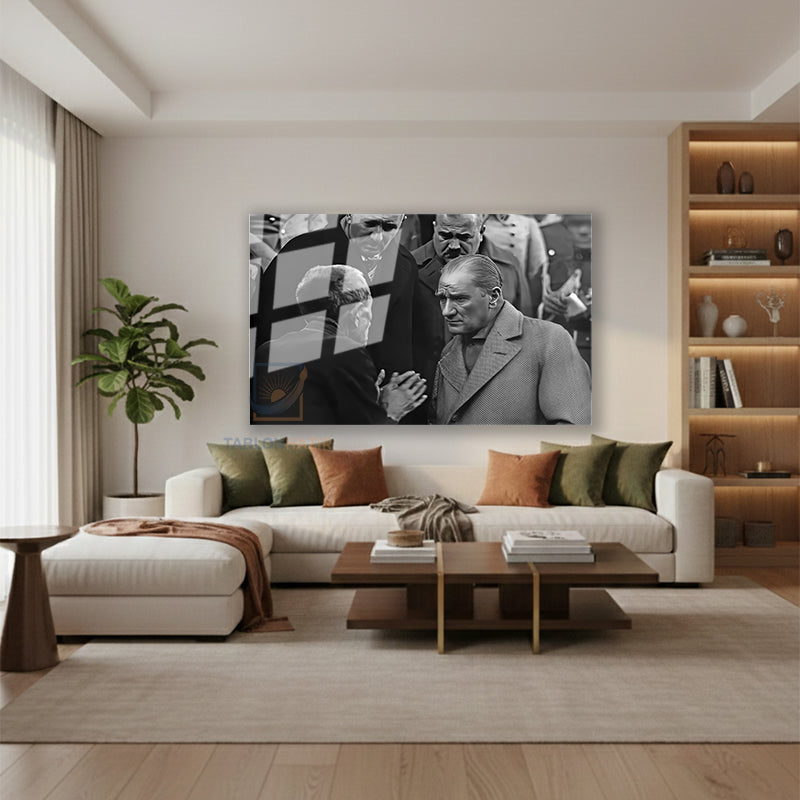 Yatay Cam Tablo Salon Duvar Tablosu Yatay Cam Halk Ve Ataturk Yeni Ev Hediyesi Ofis Tablosu