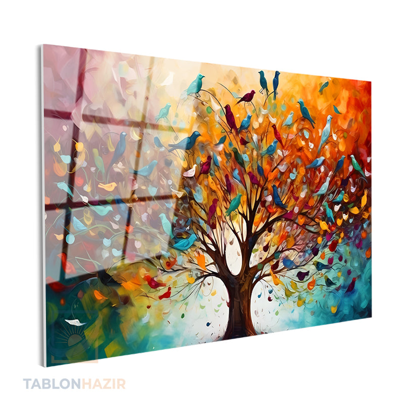 Yatay Cam Tablo Salon Duvar Tablosu Yatay Cam Hayatagacivekuslar Yeni Ev Hediyesi Ofis Tablosu