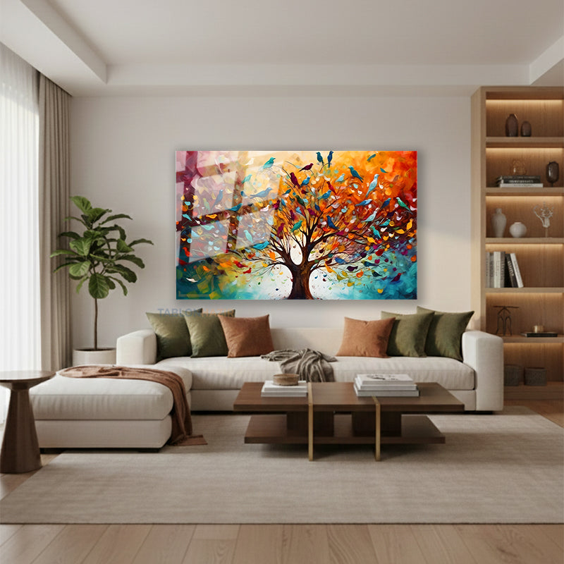 Yatay Cam Tablo Salon Duvar Tablosu Yatay Cam Hayatagacivekuslar Yeni Ev Hediyesi Ofis Tablosu