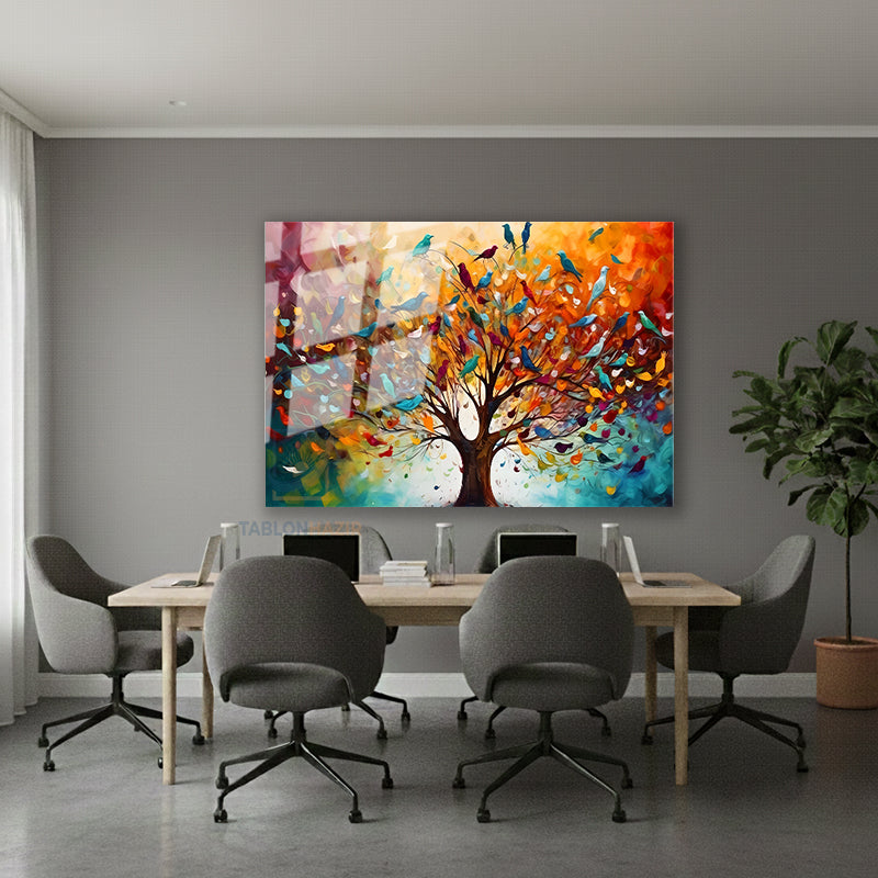 Yatay Cam Tablo Salon Duvar Tablosu Yatay Cam Hayatagacivekuslar Yeni Ev Hediyesi Ofis Tablosu