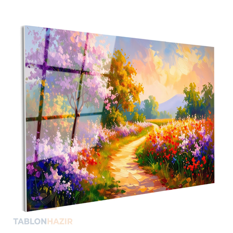 Yatay Cam Tablo Salon Duvar Tablosu Yatay Cam Ilkbaharmanzarasi Yeni Ev Hediyesi Ofis Tablosu