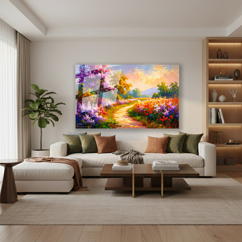 Yatay Cam Tablo Salon Duvar Tablosu Yatay Cam Ilkbaharmanzarasi Yeni Ev Hediyesi Ofis Tablosu