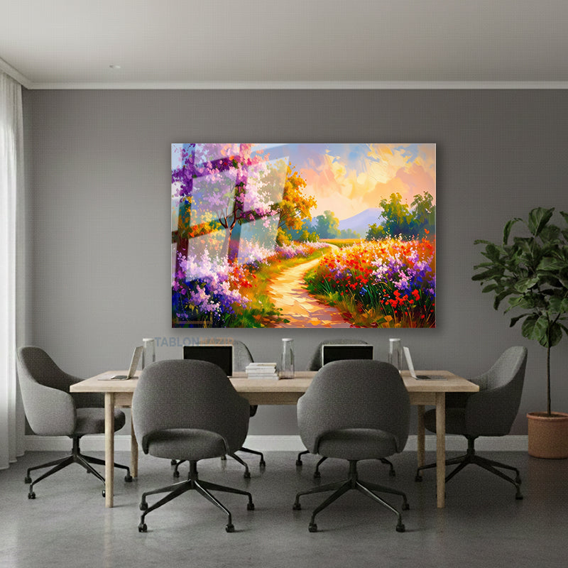 Yatay Cam Tablo Salon Duvar Tablosu Yatay Cam Ilkbaharmanzarasi Yeni Ev Hediyesi Ofis Tablosu