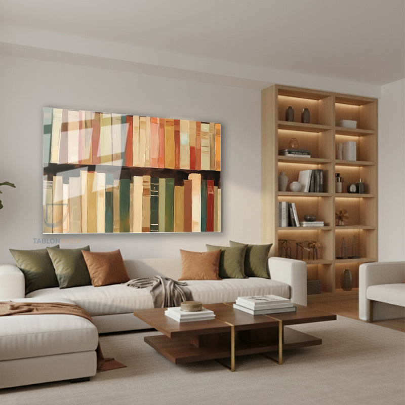 Yatay Cam Tablo Salon Duvar Tablosu Yatay Cam Kitaplıktakikitaplar Yeni Ev Hediyesi Ofis Tablosu