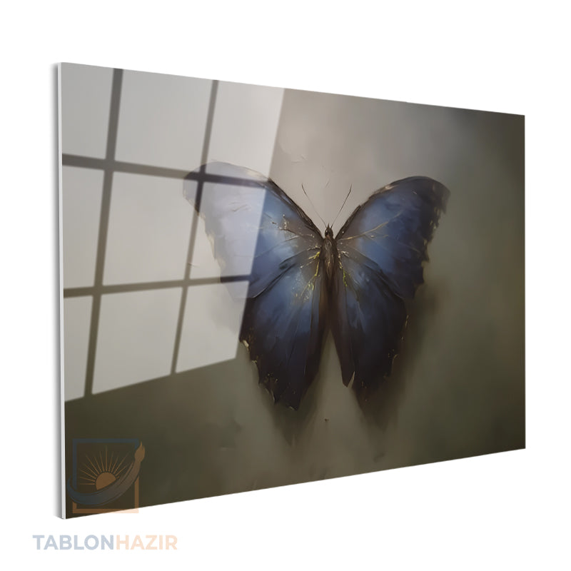 Yatay Cam Tablo Salon Duvar Tablosu Yatay Cam Mavisiyahkelebek Yeni Ev Hediyesi Ofis Tablosu