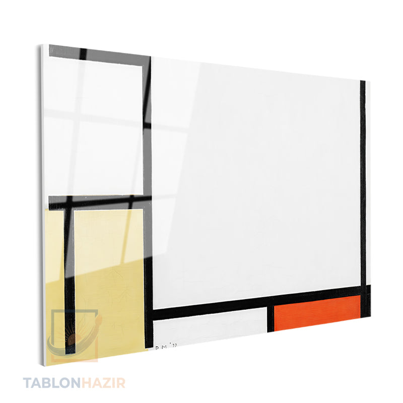 Yatay Cam Tablo Salon Duvar Tablosu Yatay Cam Mondrian 4 Yeni Ev Hediyesi Ofis Tablosu