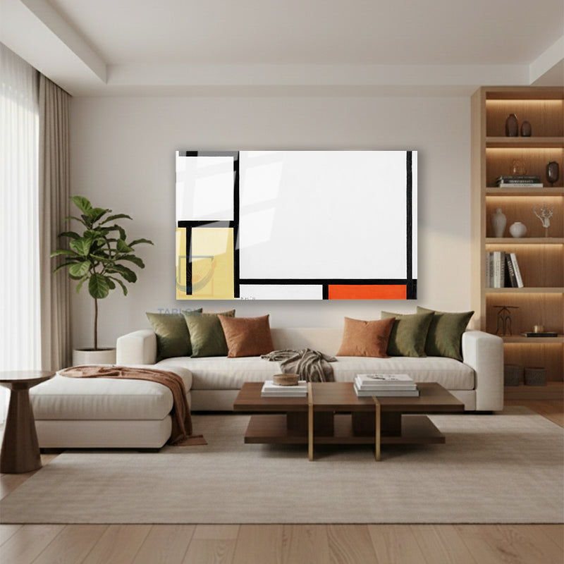 Yatay Cam Tablo Salon Duvar Tablosu Yatay Cam Mondrian 4 Yeni Ev Hediyesi Ofis Tablosu