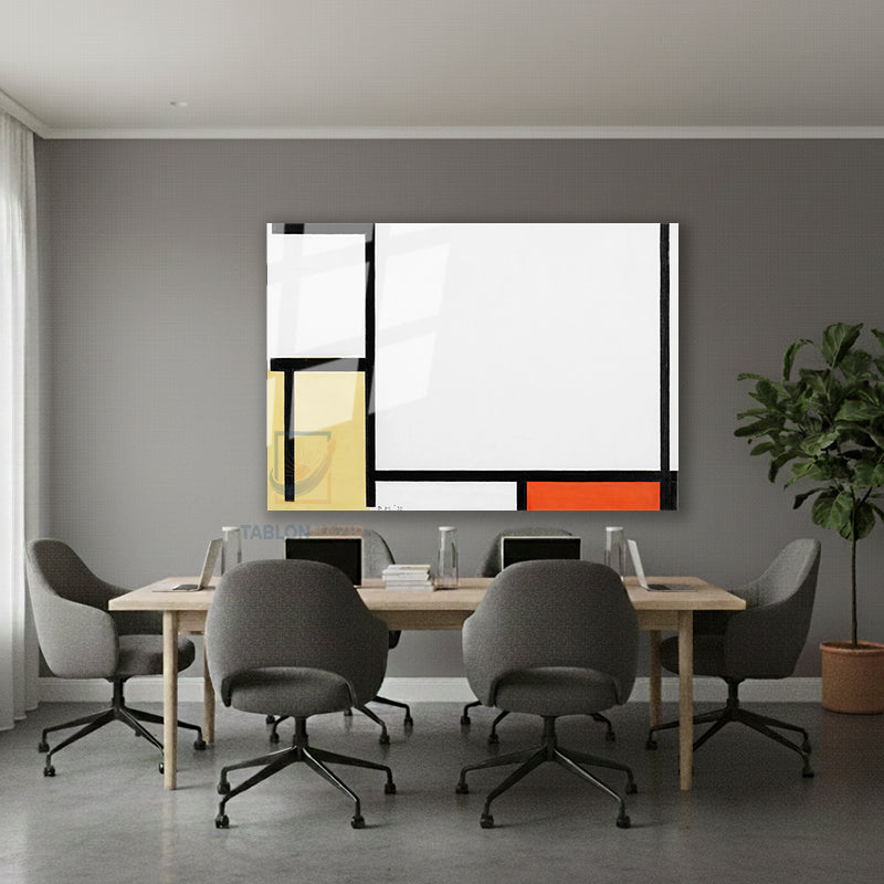 Yatay Cam Tablo Salon Duvar Tablosu Yatay Cam Mondrian 4 Yeni Ev Hediyesi Ofis Tablosu