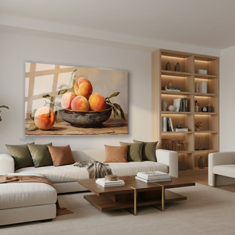 Yatay Cam Tablo Salon Duvar Tablosu Yatay Cam Naturmortseftaliler Yeni Ev Hediyesi Ofis Tablosu