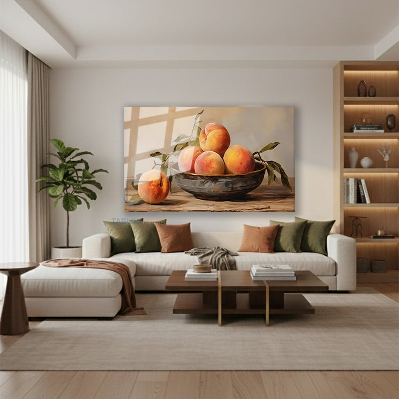 Yatay Cam Tablo Salon Duvar Tablosu Yatay Cam Naturmortseftaliler Yeni Ev Hediyesi Ofis Tablosu