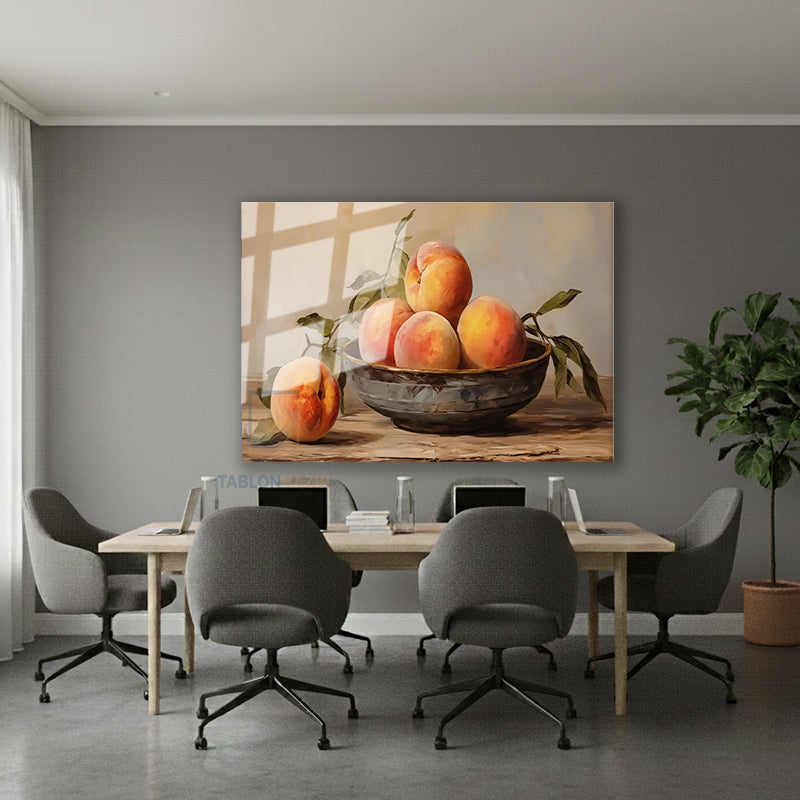 Yatay Cam Tablo Salon Duvar Tablosu Yatay Cam Naturmortseftaliler Yeni Ev Hediyesi Ofis Tablosu