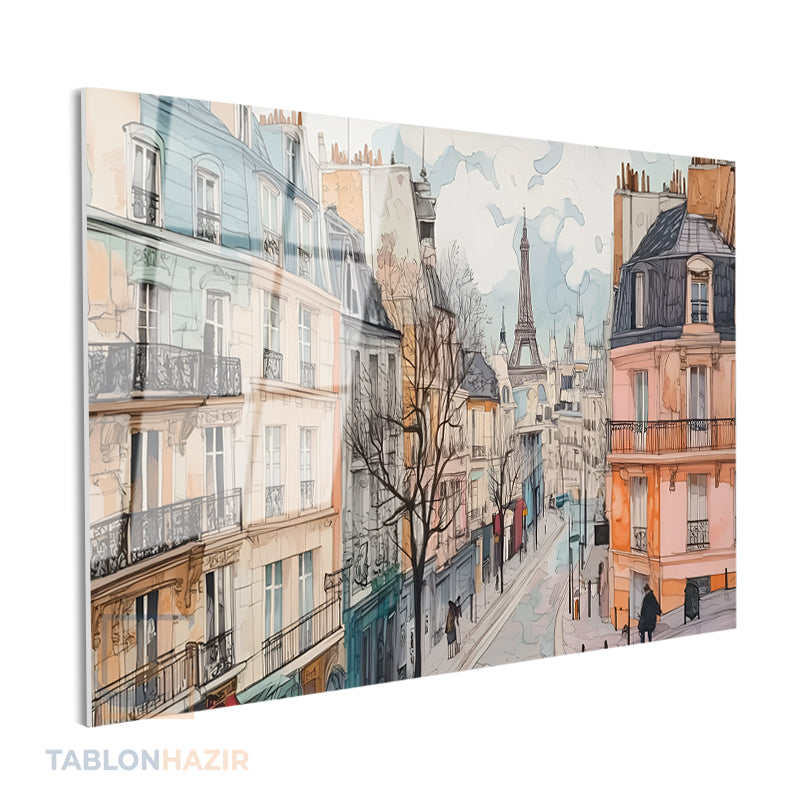 Yatay Cam Tablo Salon Duvar Tablosu Yatay Cam Parissokaklari Yeni Ev Hediyesi Ofis Tablosu