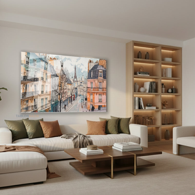Yatay Cam Tablo Salon Duvar Tablosu Yatay Cam Parissokaklari Yeni Ev Hediyesi Ofis Tablosu