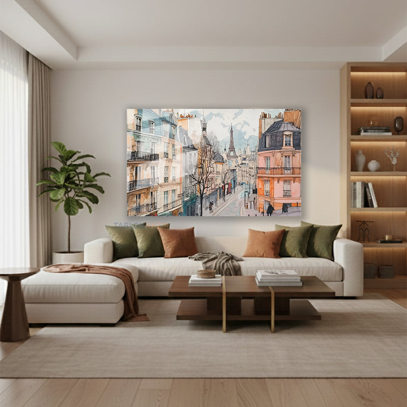 Yatay Cam Tablo Salon Duvar Tablosu Yatay Cam Parissokaklari Yeni Ev Hediyesi Ofis Tablosu