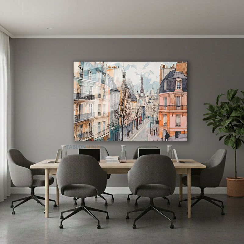 Yatay Cam Tablo Salon Duvar Tablosu Yatay Cam Parissokaklari Yeni Ev Hediyesi Ofis Tablosu