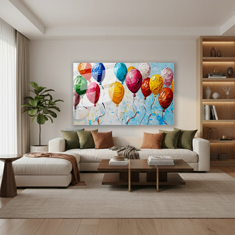 Yatay Cam Tablo Salon Duvar Tablosu Yatay Cam Renklibalonlar Yeni Ev Hediyesi Ofis Tablosu