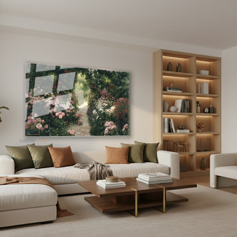 Yatay Cam Tablo Salon Duvar Tablosu Yatay Cam Renkliciceklibahce Yeni Ev Hediyesi Ofis Tablosu