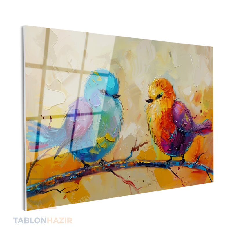 Yatay Cam Tablo Salon Duvar Tablosu Yatay Cam Renklikuslar Yeni Ev Hediyesi Ofis Tablosu