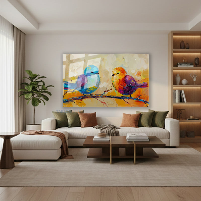 Yatay Cam Tablo Salon Duvar Tablosu Yatay Cam Renklikuslar Yeni Ev Hediyesi Ofis Tablosu