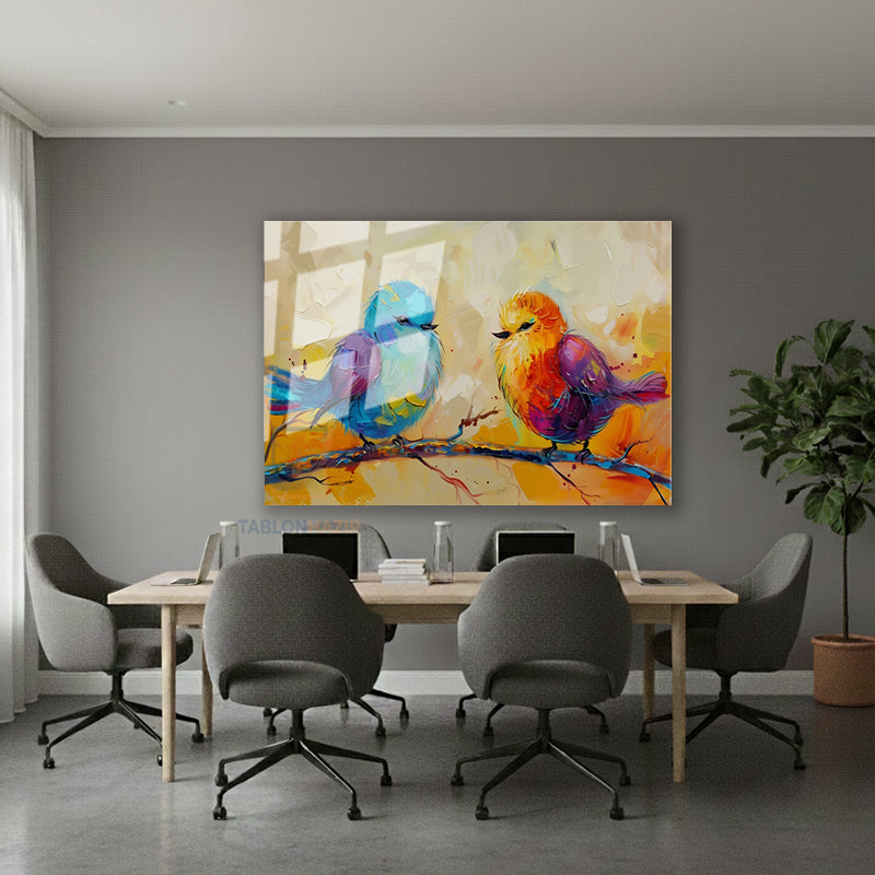 Yatay Cam Tablo Salon Duvar Tablosu Yatay Cam Renklikuslar Yeni Ev Hediyesi Ofis Tablosu