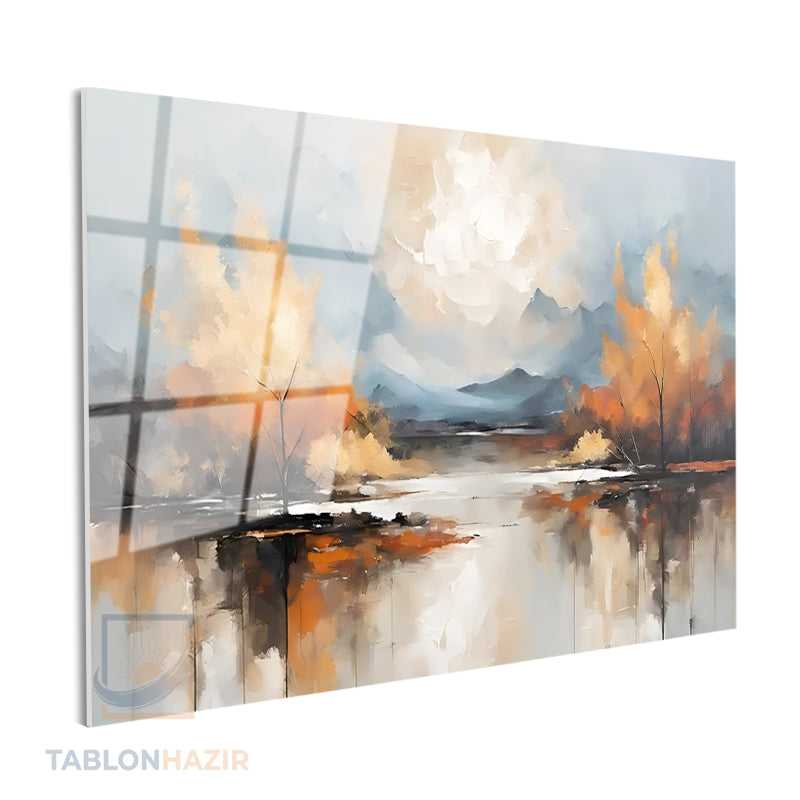 Yatay Cam Tablo Salon Duvar Tablosu Yatay Cam Sonbaharmanzarasi Yeni Ev Hediyesi Ofis Tablosu