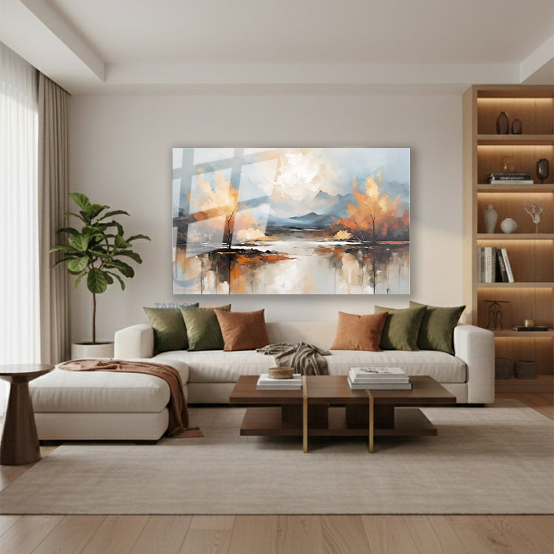 Yatay Cam Tablo Salon Duvar Tablosu Yatay Cam Sonbaharmanzarasi Yeni Ev Hediyesi Ofis Tablosu