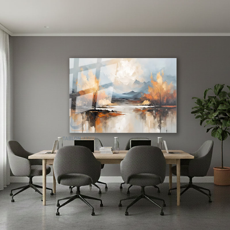Yatay Cam Tablo Salon Duvar Tablosu Yatay Cam Sonbaharmanzarasi Yeni Ev Hediyesi Ofis Tablosu