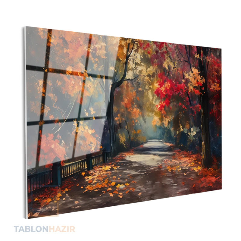 Yatay Cam Tablo Salon Duvar Tablosu Yatay Cam Sonbaharmanzarasi2 Yeni Ev Hediyesi Ofis Tablosu