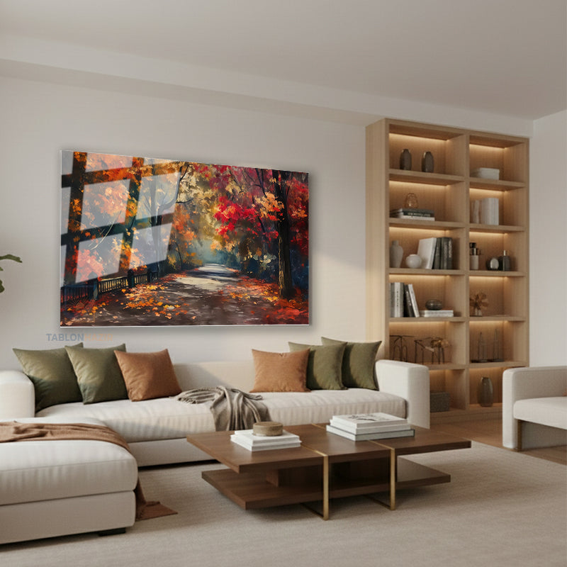 Yatay Cam Tablo Salon Duvar Tablosu Yatay Cam Sonbaharmanzarasi2 Yeni Ev Hediyesi Ofis Tablosu