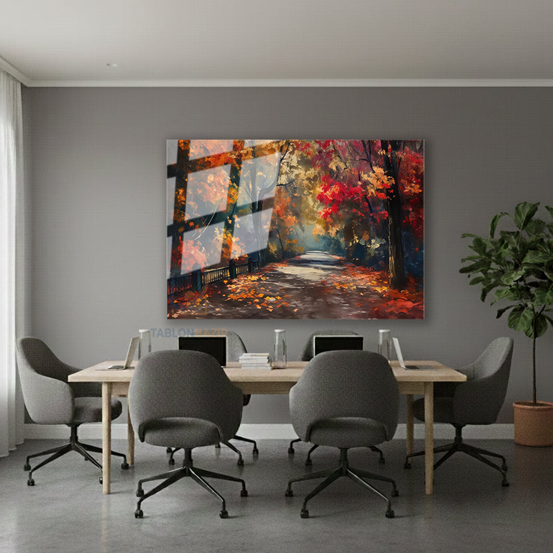 Yatay Cam Tablo Salon Duvar Tablosu Yatay Cam Sonbaharmanzarasi2 Yeni Ev Hediyesi Ofis Tablosu