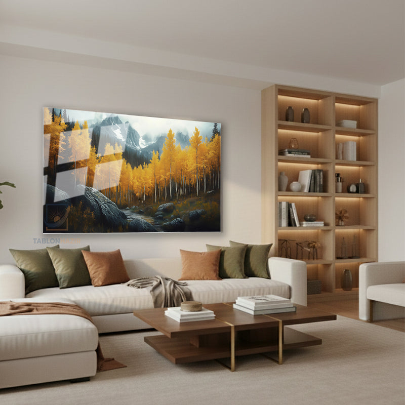 Yatay Cam Tablo Salon Duvar Tablosu Yatay Cam Sonbaharmanzarasi3 Yeni Ev Hediyesi Ofis Tablosu