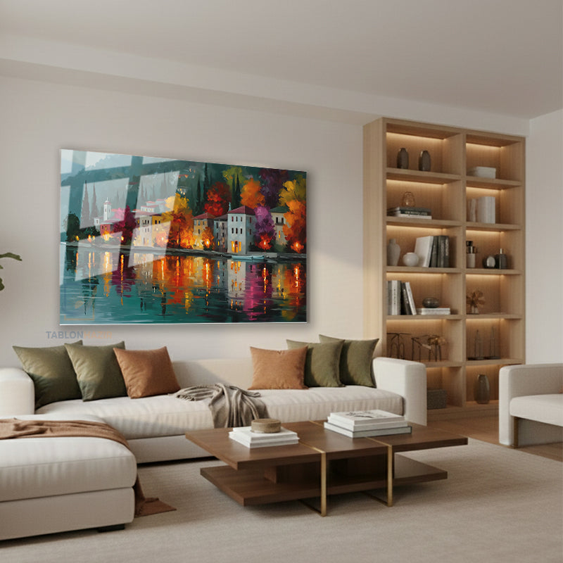 Yatay Cam Tablo Salon Duvar Tablosu Yatay Cam Sonbaharmanzarasi4 Yeni Ev Hediyesi Ofis Tablosu