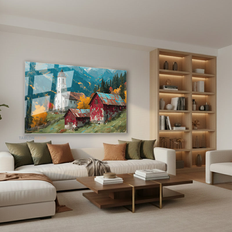 Yatay Cam Tablo Salon Duvar Tablosu Yatay Cam Sonbaharmanzarasi5 Yeni Ev Hediyesi Ofis Tablosu