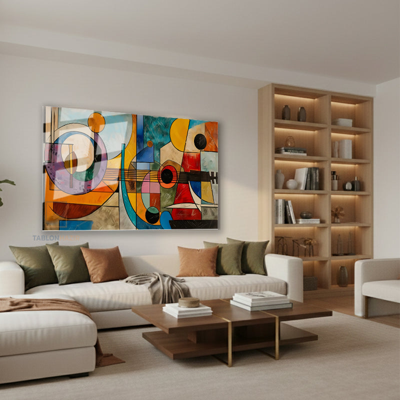 Yatay Cam Tablo Salon Duvar Tablosu Yatay Cam Soyutgeometriksanat Yeni Ev Hediyesi Ofis Tablosu