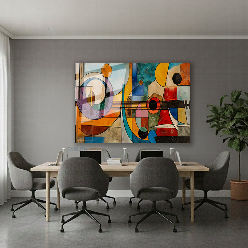Yatay Cam Tablo Salon Duvar Tablosu Yatay Cam Soyutgeometriksanat Yeni Ev Hediyesi Ofis Tablosu