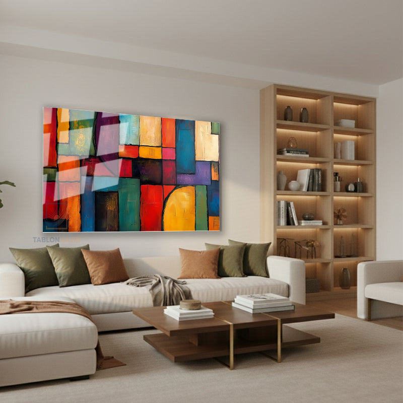 Yatay Cam Tablo Salon Duvar Tablosu Yatay Cam Soyutgeometriksanat2 Yeni Ev Hediyesi Ofis Tablosu