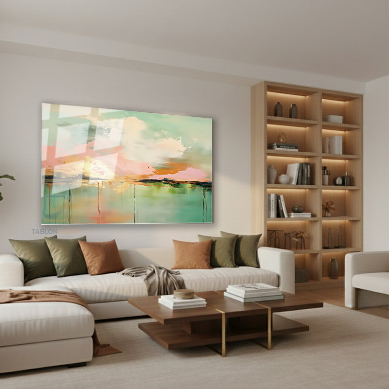 Yatay Cam Tablo Salon Duvar Tablosu Yatay Cam Soyutgunbatimi Yeni Ev Hediyesi Ofis Tablosu