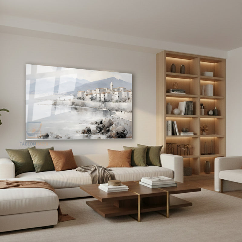 Yatay Cam Tablo Salon Duvar Tablosu Yatay Cam Soyutkiyimanzarasi Yeni Ev Hediyesi Ofis Tablosu