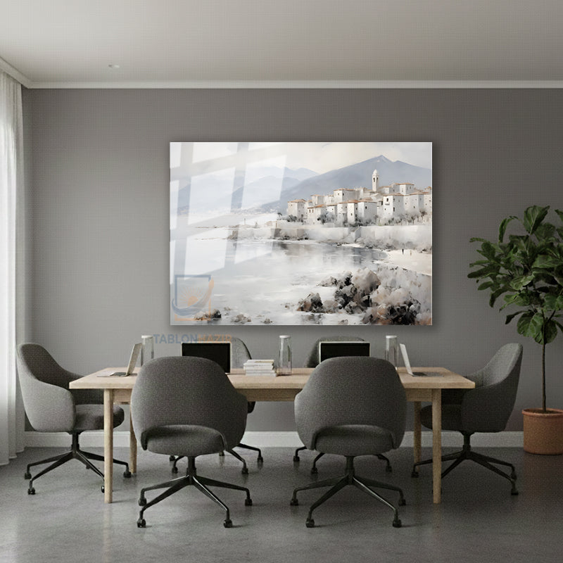 Yatay Cam Tablo Salon Duvar Tablosu Yatay Cam Soyutkiyimanzarasi Yeni Ev Hediyesi Ofis Tablosu