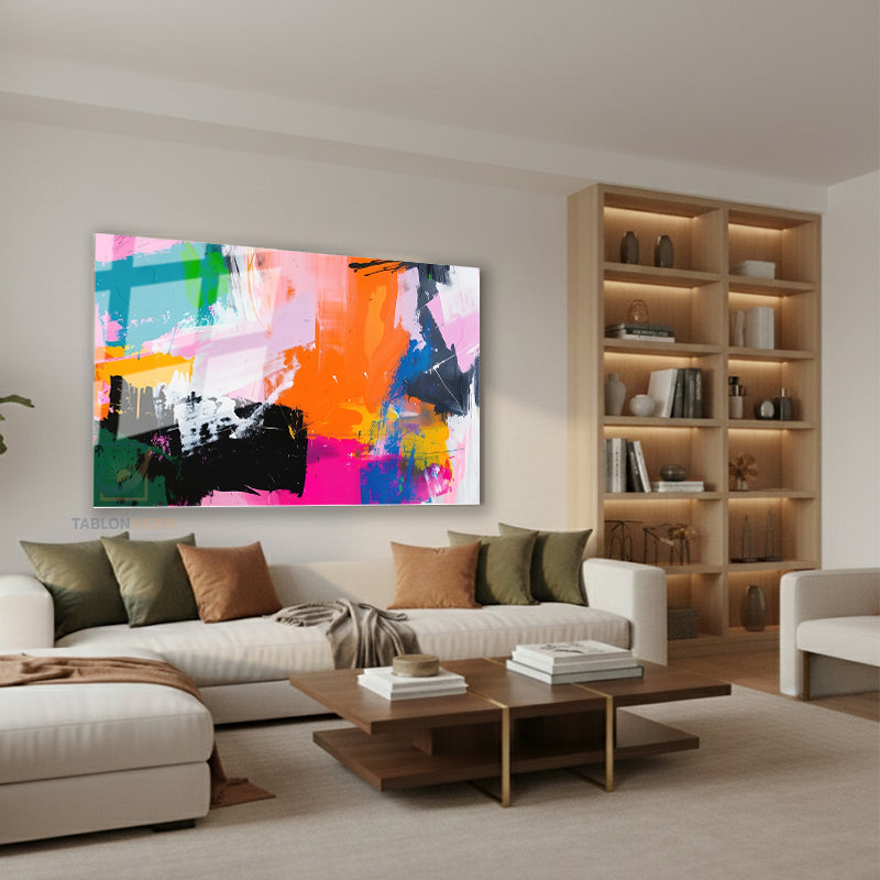 Yatay Cam Tablo Salon Duvar Tablosu Yatay Cam Soyutrenksanati3 Yeni Ev Hediyesi Ofis Tablosu