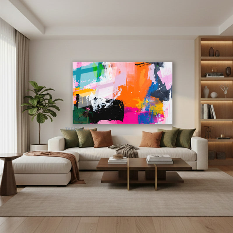 Yatay Cam Tablo Salon Duvar Tablosu Yatay Cam Soyutrenksanati3 Yeni Ev Hediyesi Ofis Tablosu